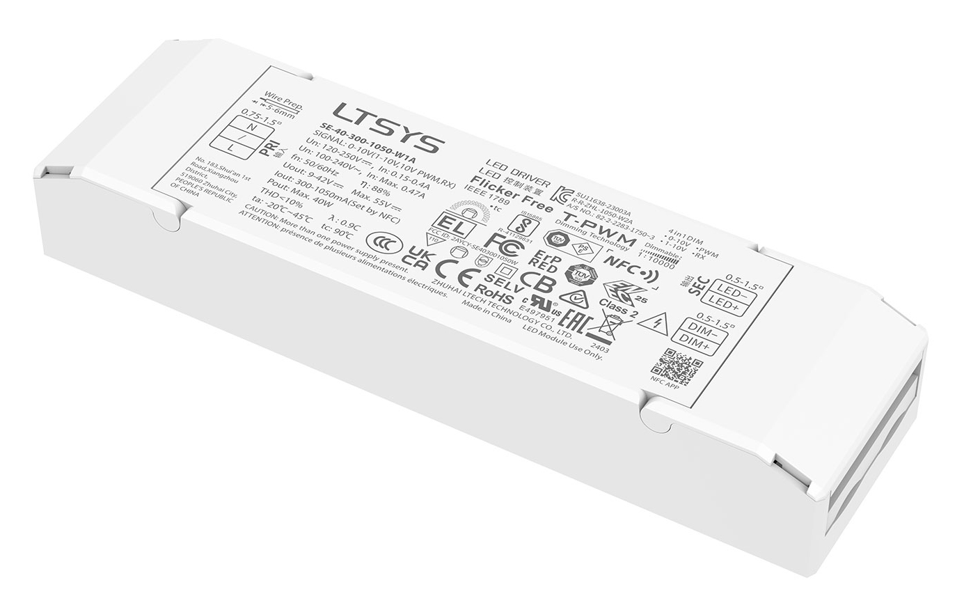 SE-W2A-NFC Series 0-10V CC LED Driver 12W to 40W Tuneable White